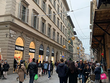 Crowds in shopping district