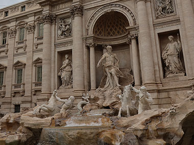 Water flowing over Trevi Fountain