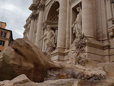 Closeup from the side of Trevi Fountain
