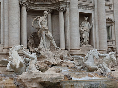Closeup of statues from left of Trevi Fountain