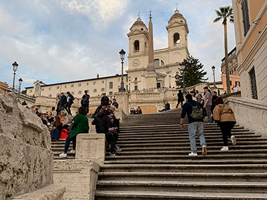 People walking up the Spanish Steps