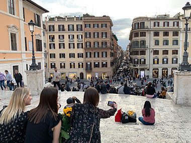 People taking a selfie at top of Spanish Steps