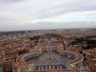 Looking to the front of  St. Peter's Basilica from roof