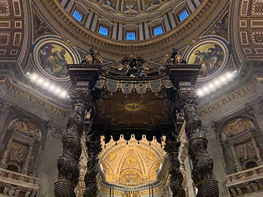 Large wooden altar in center of St. Peter's Basilica