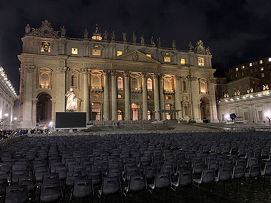 St. Peter's Basilica front area at night