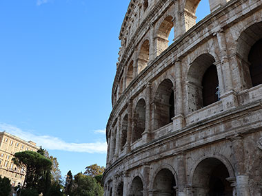 The Colosseum next to modern building