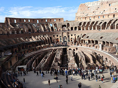 People congregate in the Colosseum