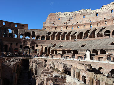 Floor of the Colosseum with walls behind