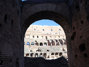 Looking in through an entry way of the Colosseum