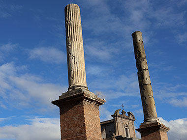 Two pillars stand alone in Roman Forum