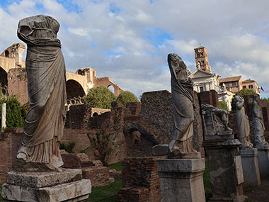 Several statues of women in Roman Forum