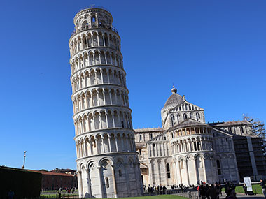 Leaning Tower of Pisa and Cathedral basked in sunlight