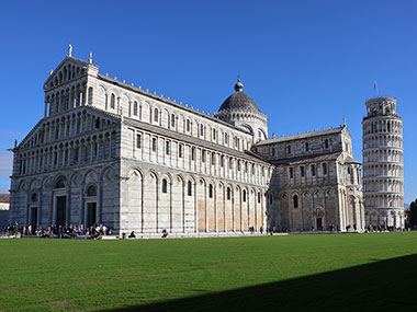 People congregate in front of Pisa Cathedral