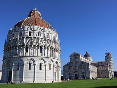 -Baptistery in front of Pisa Cathedral and Leaning Tower of Pisa