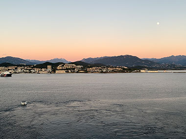 View from ship of Corsica at dusk