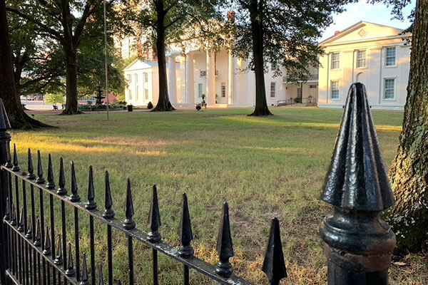Old State House behind a fence