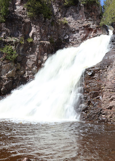 View of waterfall from water level