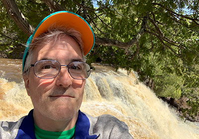 Pat takes selfie at waterfall
