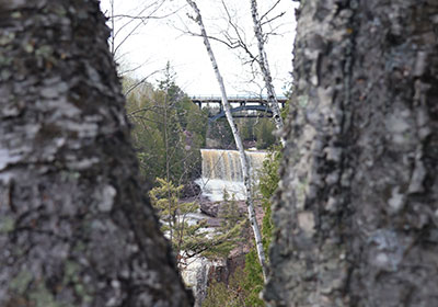 Waterfall as seen between two tree branches