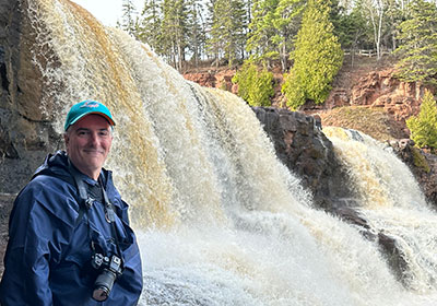 Pat in front of lower waterfall