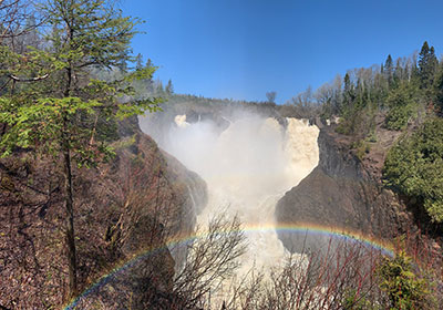 Sun shines on High Falls Waterfall on May 17