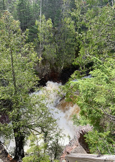 Looking down from Devil's Kettle Overlook at Judge C.R. Magney State Park