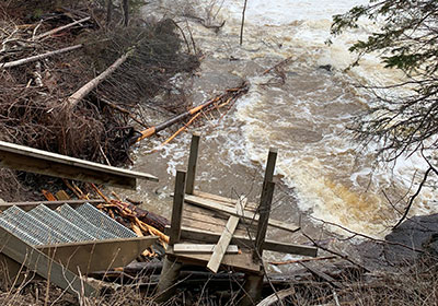 Stairwell debris from storm