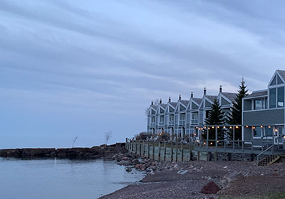 Resort buildings along Lake Superior