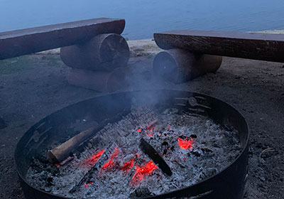 Fire burns in fire pit