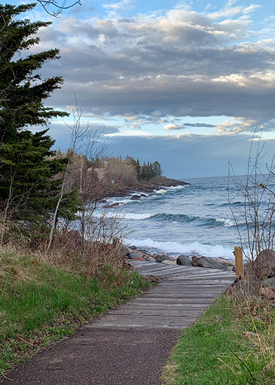 Lake Superior behind path in 2024