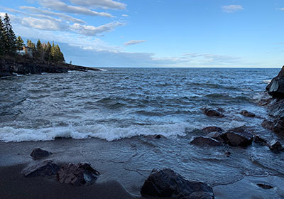 Beach area in front of Lake Superior