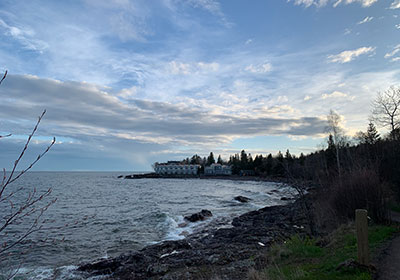 View looking South along Lake Superior at dusk