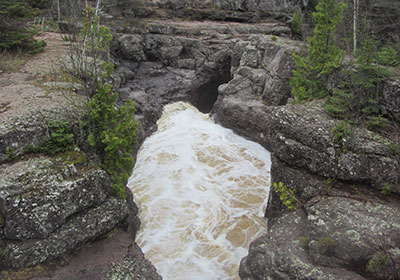 White water flows on the river
