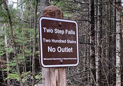 Sign - Two Step Falls. Two hundred stairs. No outlet. 